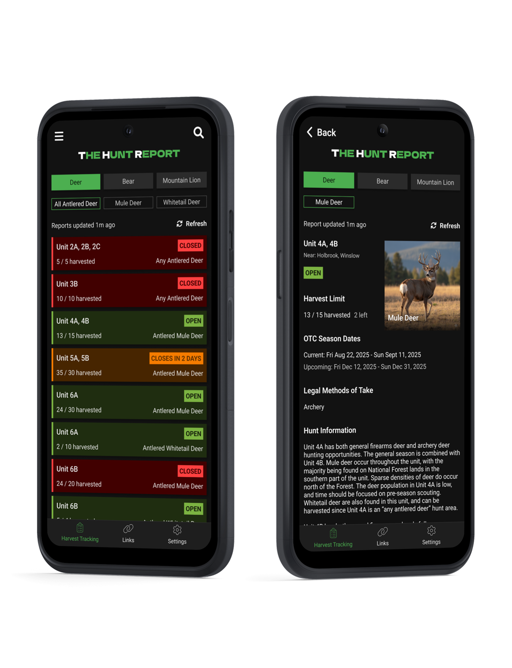 The Hunt Report - OTC Harvest Tracker Mobile App The Hunt Report - AZGFD OTC harvest limits mobile-friendly app for archery deer, black bear, and mountain lion
